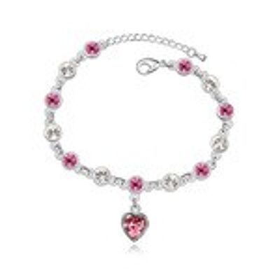 White and pink Austrian crystal with heart charm Swarovski Elements Crystal bracelet