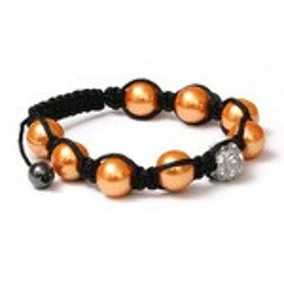 Bracciale Shamballa alla moda con perle di strass, perle di vetro e perle di ematite, arancione