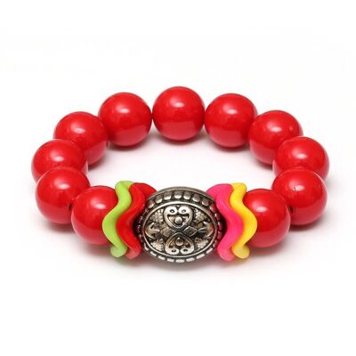 Bracelet extensible en acrylique de mode rouge avec perles acryliques ovales CCB