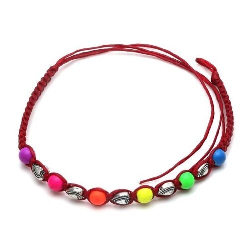 Handmade vibrant beads and heart charms braided adjustable wax cord bracelet