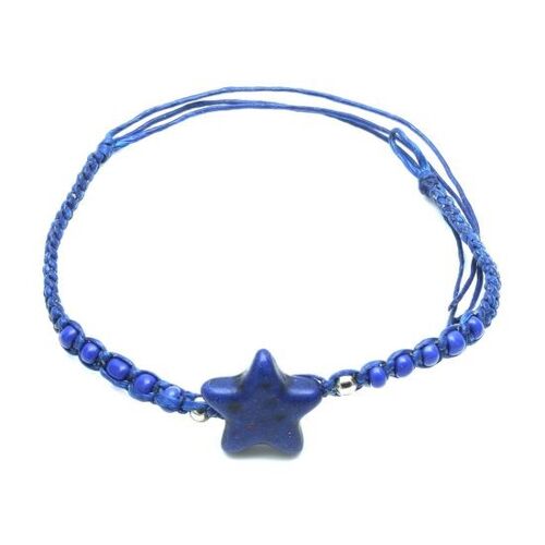 Handmade blue beads with star charm braided adjustable wax cord bracelet