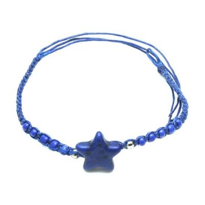 Pulsera de cordón encerado ajustable trenzada hecha a mano con abalorios azules con estrella