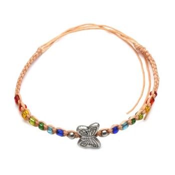 Perles vibrantes faites à la main avec bracelet tressé en cordon de cire réglable avec breloque papillon