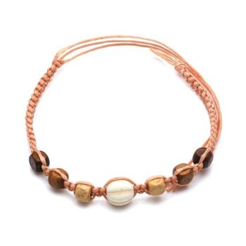 Bracelet cordon ciré ajustable tressé perles de bois fait main