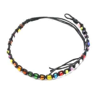 Bracelet cordon de cire réglable perles colorées faites à la main