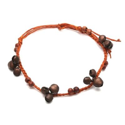 Handmade wooden beads and bells plaited adjustable wax cord bracelet