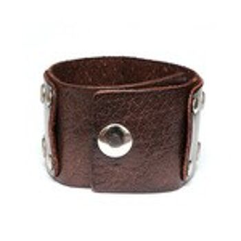 Bracelet en cuir organique double couche marron unisexe avec trous en acier inoxydable idéal pour homme et femme 2