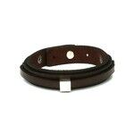 Bracciale unisex in pelle organica marrone con cubo in acciaio inossidabile ideale per uomo e donna
