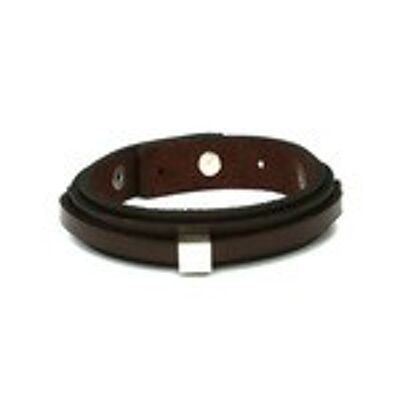 Unisex brown organic leather bracelet with stainless steel cube ideal for men and women