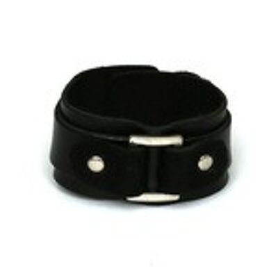 Pulsera unisex de cuero orgánico negro con acero inoxidable ideal para hombres y mujeres