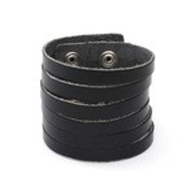 Unisex black sliced organic leather bracelet ideal for men and women