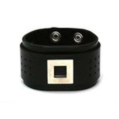 Pulsera Manhattan unisex de cuero orgánico negro con acero inoxidable ideal para hombre y mujer