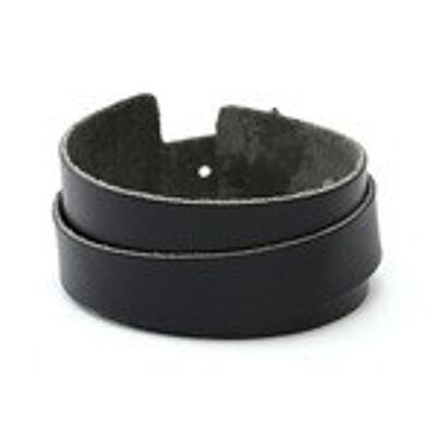 Bracciale unisex in pelle organica nera a doppio strato con fibbia ideale per uomo e donna