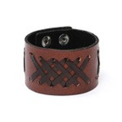 Bracelet unisexe en cuir bio marron avec lacets au point de croix idéal pour homme et femme