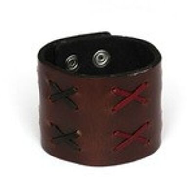 Bracelet unisexe en cuir biologique marron avec motif point de croix idéal pour homme et femme