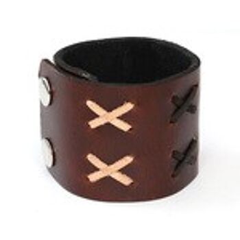 Bracelet unisexe en cuir biologique marron avec motif point de croix idéal pour homme et femme 2