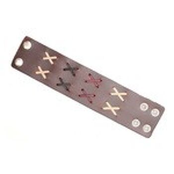 Bracelet unisexe en cuir biologique marron avec motif point de croix idéal pour homme et femme 3