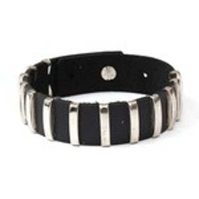 Unisex black striped leather bracelet with stainless steel ideal for men and women