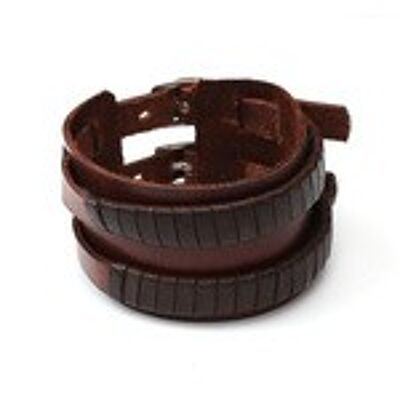 Bracelet organique attaché double ligne marron unisexe avec double boucle idéal pour homme et femme