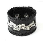 Pulsera unisex de cuero negro trenzado con piel de serpiente ideal para hombre y mujer