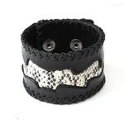 Bracelet unisexe en cuir tressé noir avec peau de serpent idéal pour homme et femme