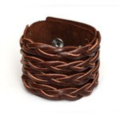Bracelet unisexe en cuir tressé marron biologique idéal pour homme et femme