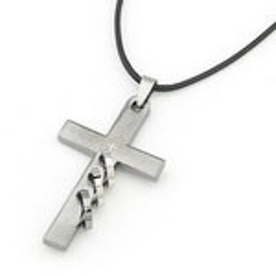 Écritures en acier inoxydable croix avec collier pendentif triple anneau avec corde de chanvre