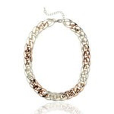 Two Tone UV Plating Acrylic Chunky Chain Necklace with Lobster Claw Clasp, Rose Gold and Silver