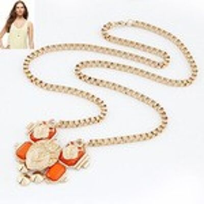 Orange fashion novel long necklace with gold-tone chain
