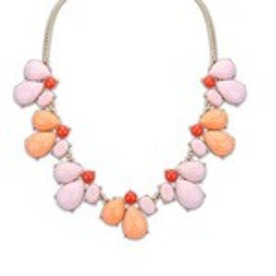 Pink and orange teardrop necklace with gold-tone chain