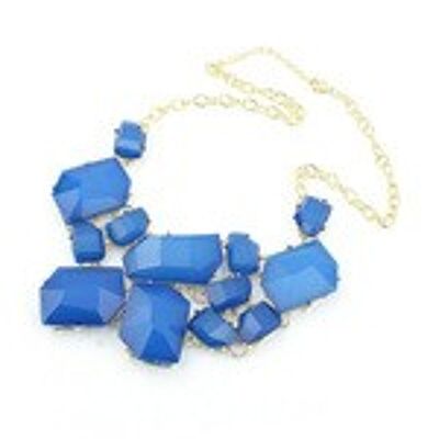 Blue geometry color necklace with gold-tone chain