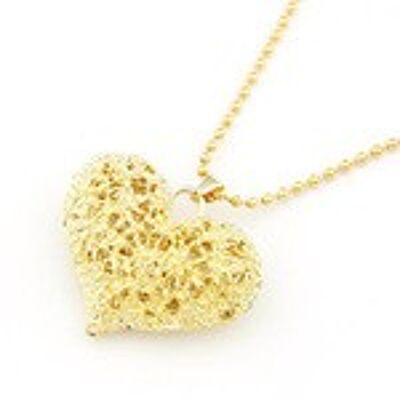 Golden carved hollow out heart long necklace /sweater ball chain