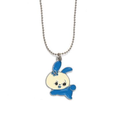 Blue enamel bunny rabbit pendant necklace