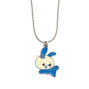 Collier pendentif lapin en émail bleu