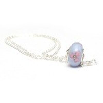 Perle europee di lampwork viola con catena in ottone e collana Pinch Bails