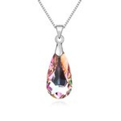 Collier en plaqué or avec pendentif larme en cristal Swarovski Elements lilas