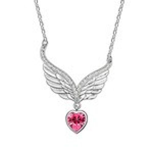 Gold-plated angel wing with pink Swarovski Elements Crystal heart pendant necklace