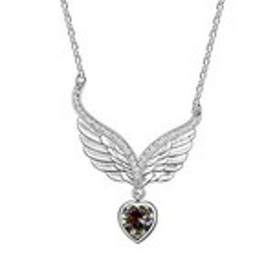 Gold-plated angel wing with black Swarovski Elements Crystal heart pendant necklace