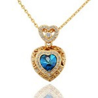 Placcato in oro 18 carati con collana con ciondolo a cuore in cristallo Swarovski Elements blu