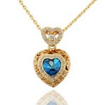 Collier pendentif coeur en plaqué or 18 carats avec cristal Swarovski Elements bleu 1
