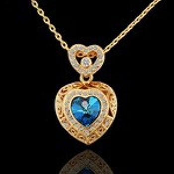 Collier pendentif coeur en plaqué or 18 carats avec cristal Swarovski Elements bleu 3