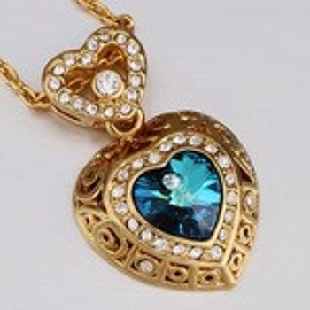 Collier pendentif coeur en plaqué or 18 carats avec cristal Swarovski Elements bleu 4