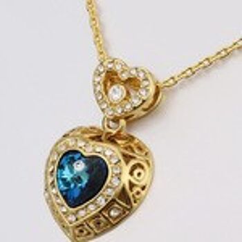 Collier pendentif coeur en plaqué or 18 carats avec cristal Swarovski Elements bleu 6