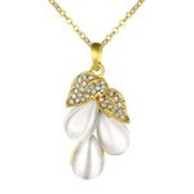 18ct gold plated with CZ and simulated Cat Eye stone grape pendant necklace