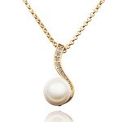 18ct gold plated with CZ and simulated pearl pendant necklace
