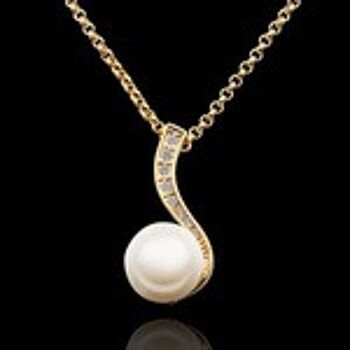 Collier pendentif plaqué or 18 carats avec CZ et perles simulées 3