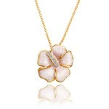 Collier pendentif fleur d'hibiscus plaqué or rose 18 carats avec CZ 1