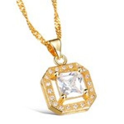 18ct gold plated with CZ square pendant necklace