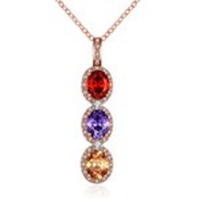 24ct rose gold plated with triple CZ stones pendant necklace