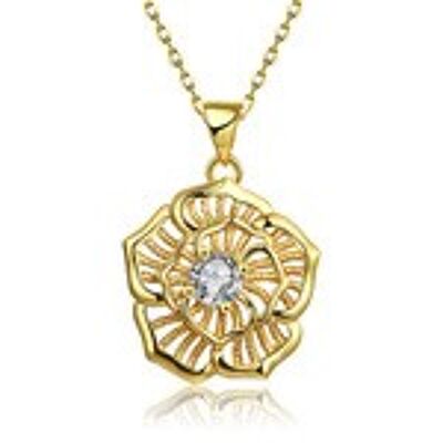24ct gold plated flower with CZ pendant necklace